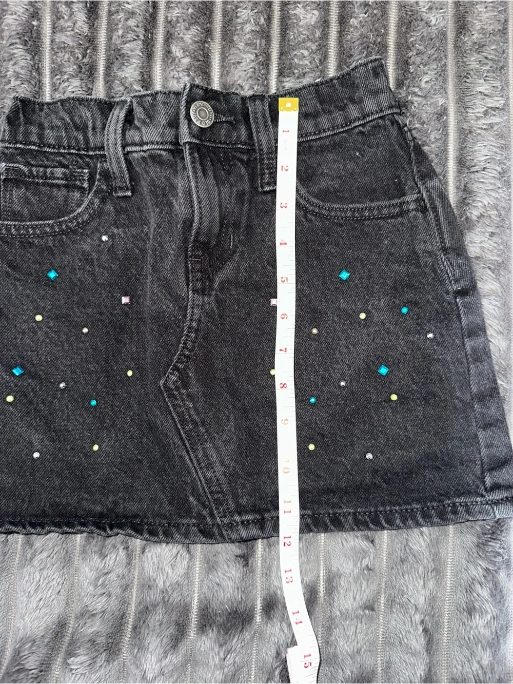 Girls old navy Black Denim Mini Skirt with Multicolor Stud Accents